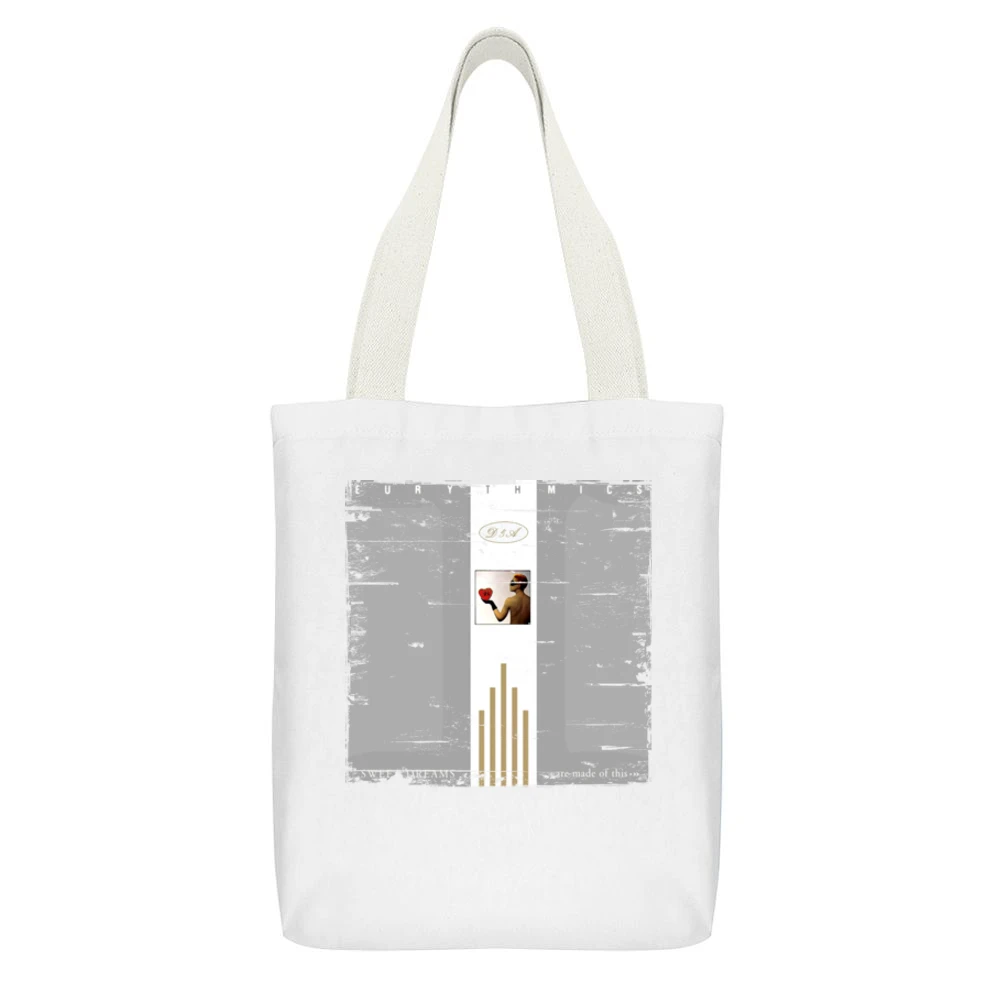 Eurythmics Sweet Dreams Are Made Of This Album Cover Distressed Image White Canvas Tote Shopping Bag With Interior Pocket