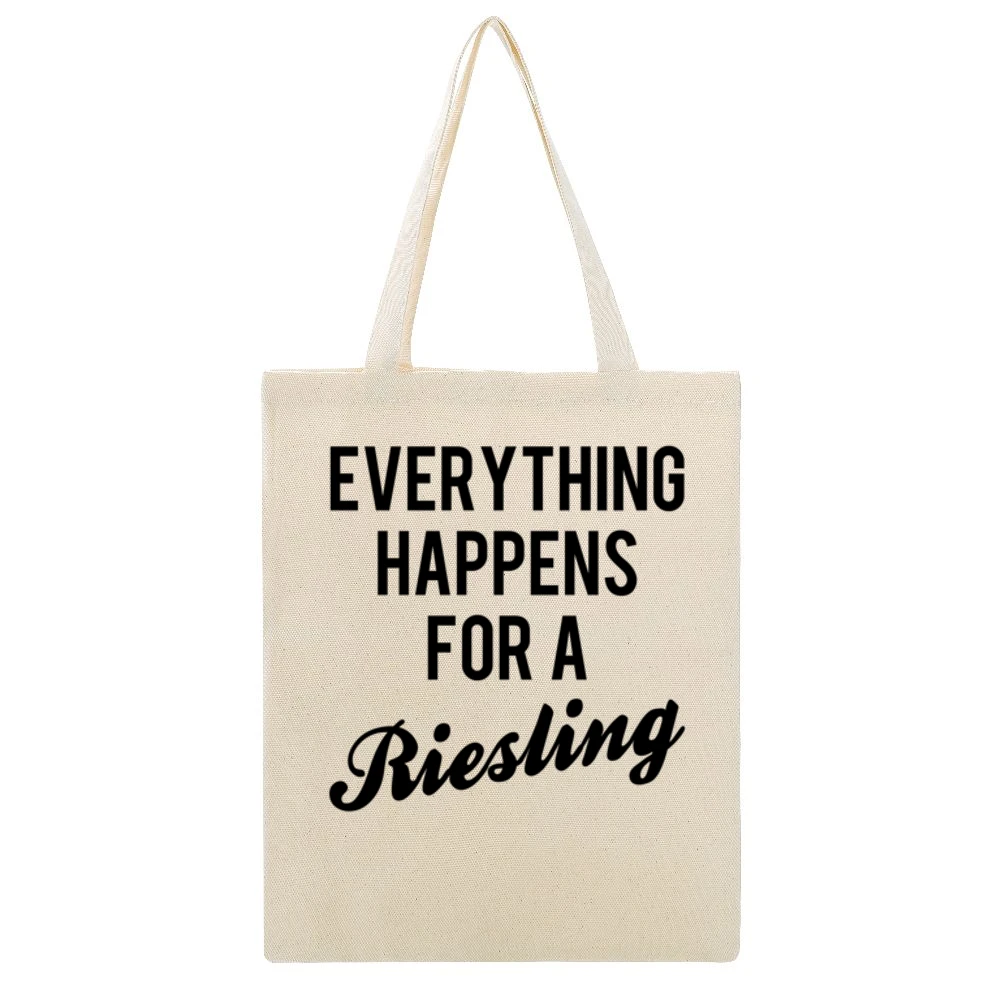 Everything Happens For A Riesling Fun Wine Lover Popular Fashion Graph Beige Canvas Tote Shopping Bag