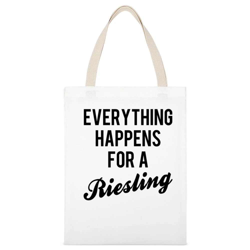 Everything Happens For A Riesling Fun Wine Lover Popular Fashion Graph White Canvas Tote Shopping Bag