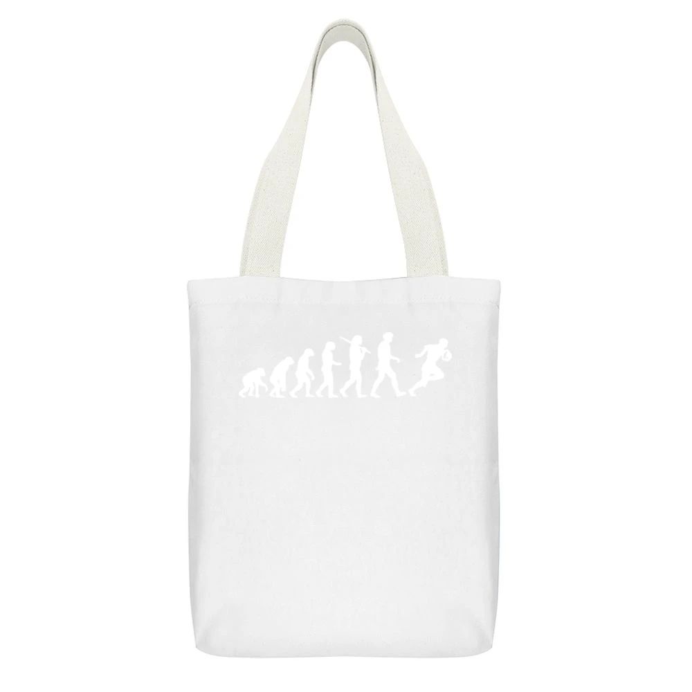Evolution Of A Rugby Player Sport White Canvas Tote Shopping Bag With Interior Pocket