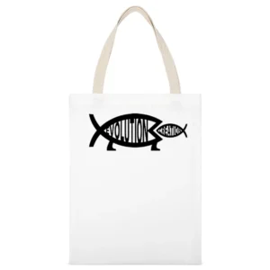 Evolution Versus Creation Fish Eating White Canvas Tote Shopping Bag