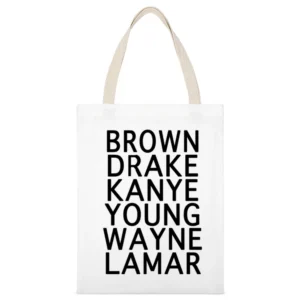 Famous Rap Stars Popular Hip Hop Rappers Graphic Tee Shirt White Canvas Tote Shopping Bag