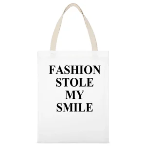 Fashion Stole My Smile Victoria Beckham Celebrity Style Graphic Model White Canvas Tote Shopping Bag