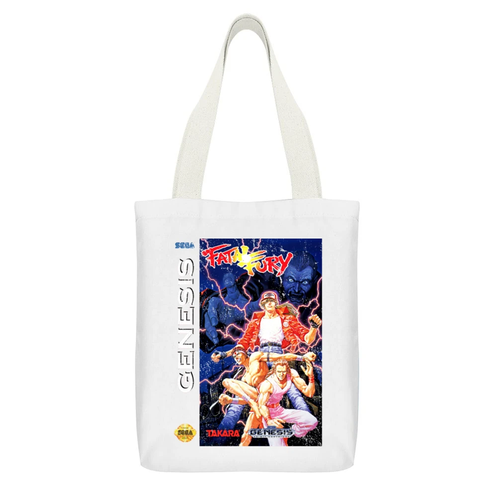 Fatal Fury Sega Genesis Old School Retro Video Game Fan Distressed T S White Canvas Tote Shopping Bag With Interior Pocket