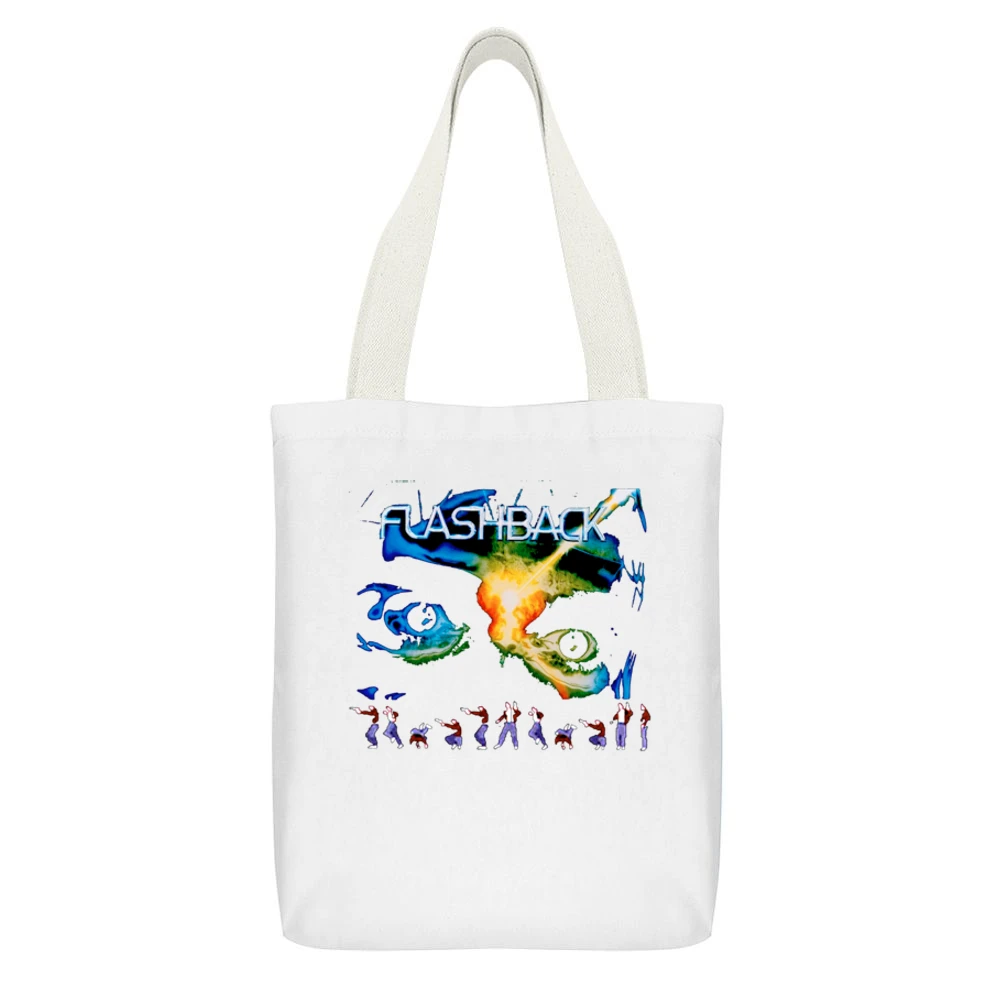 Flashback Video Game Retro 80s White Canvas Tote Shopping Bag With Interior Pocket