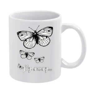 Fly Away Butterflies Cute Graphic Tee Shirt White Mug