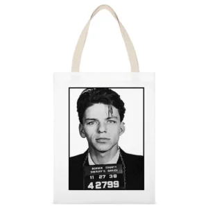 Frank Sinatra Vintage Mug Shot Grunge Graphic White Canvas Tote Shopping Bag