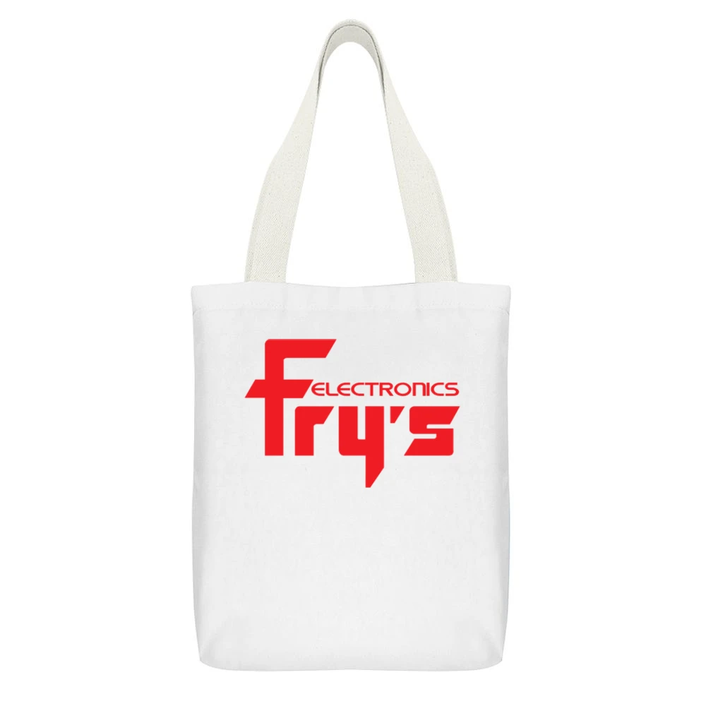 Fry's Electronics American Retail Store Logo White Canvas Tote Shopping Bag With Interior Pocket