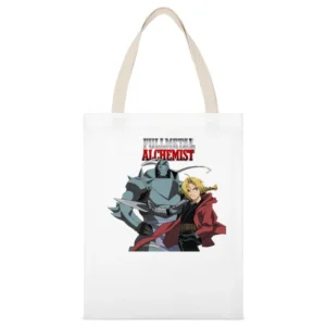 Fullmetal Alchemist Elric Brothers FMA Alphonse and Edward White Canvas Tote Shopping Bag