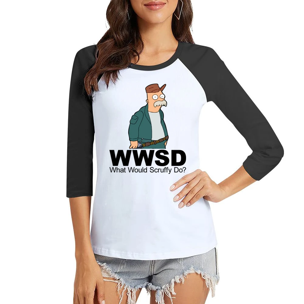 Futurama Scruffy The Janitor Women Ladies 3-4 Sleeve T-Shirt