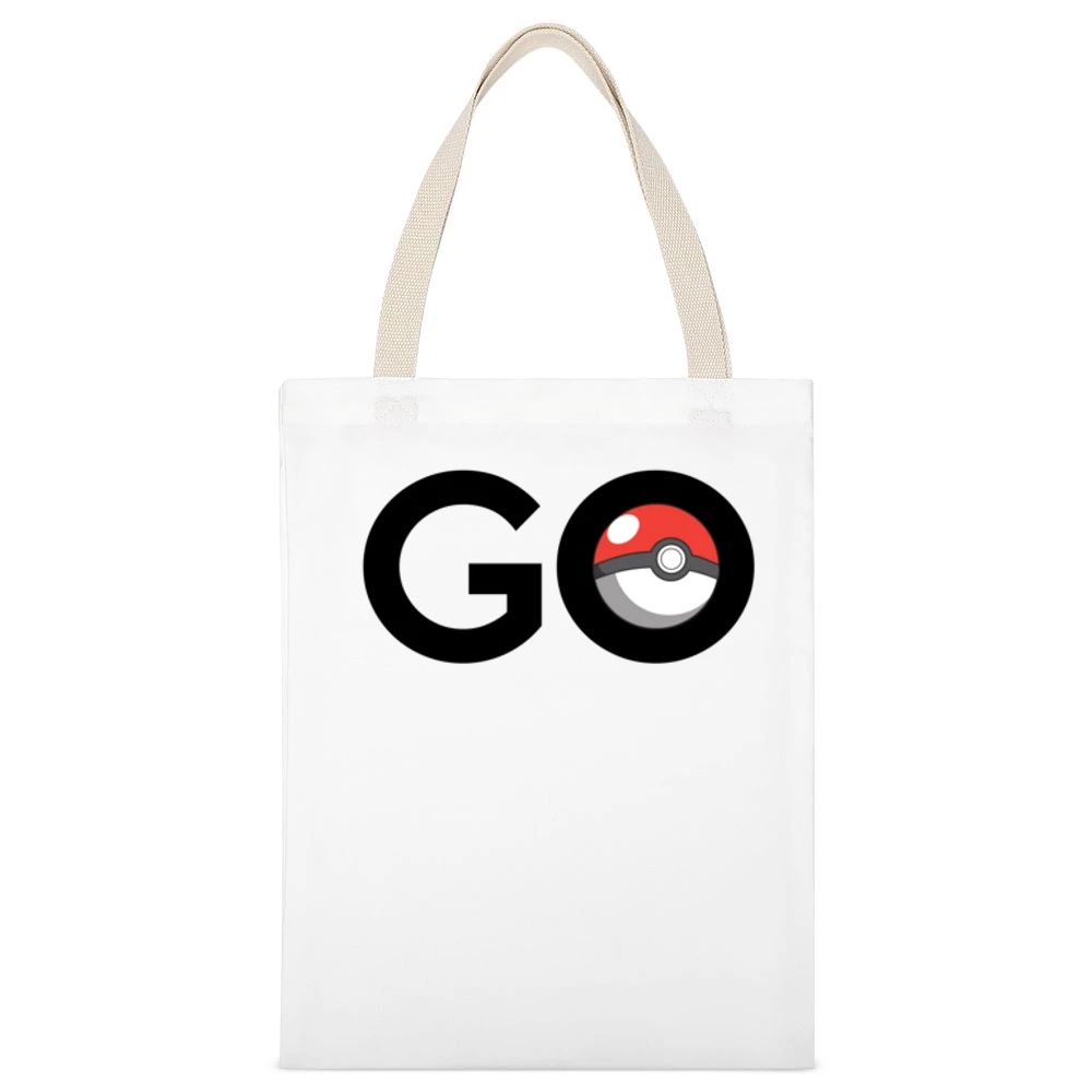 GO Pokemon Fun Popular Pokeball Cosplay Graphic Anime White Canvas Tote Shopping Bag