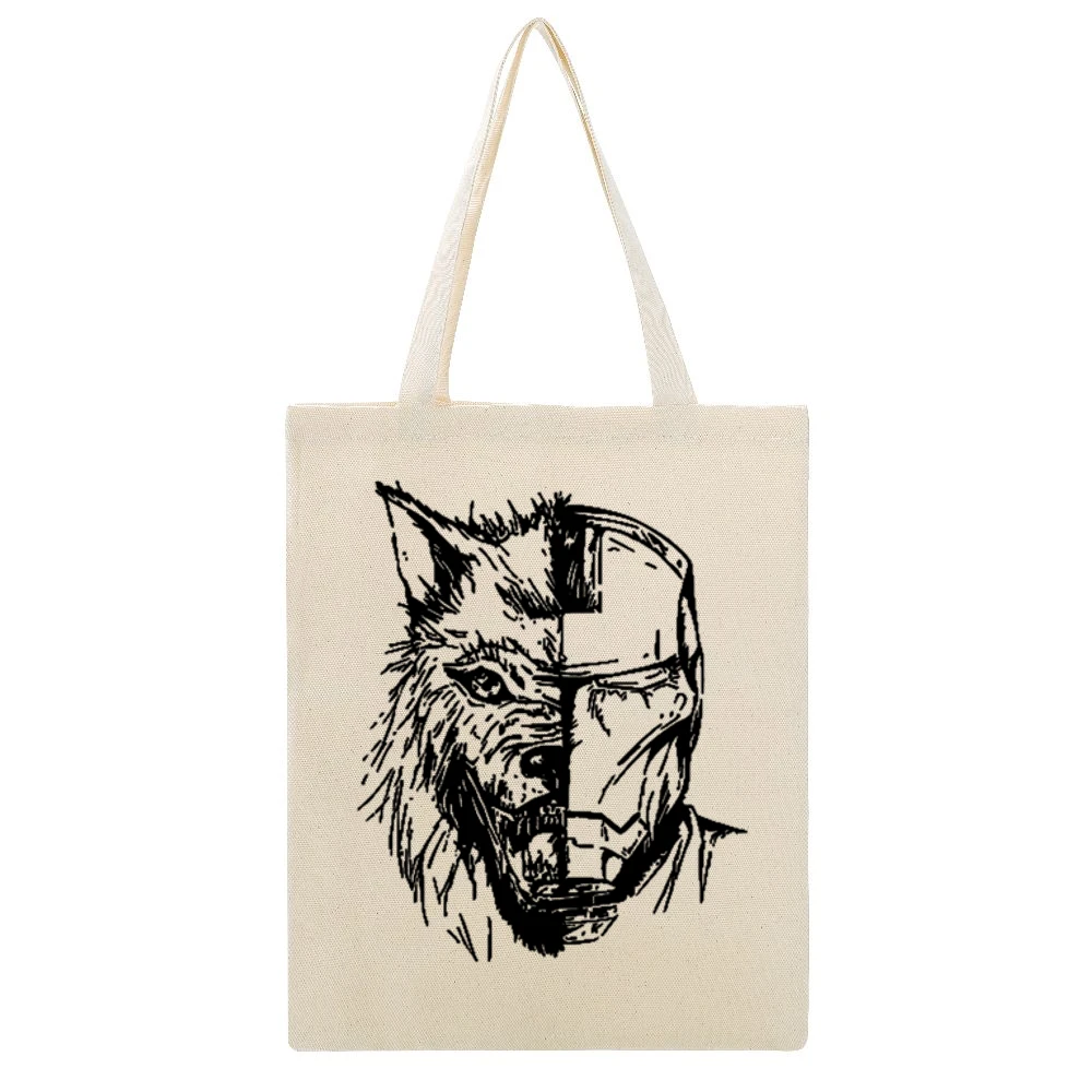 Game Of Thrones House Of Stark Wolf Tony Stark Ironman Half And Half F Beige Canvas Tote Shopping Bag