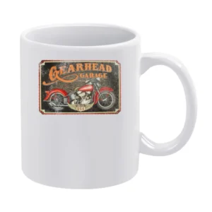 Gearhead Garage Vintage USA Motorcycle Distressed Graphic White Mug