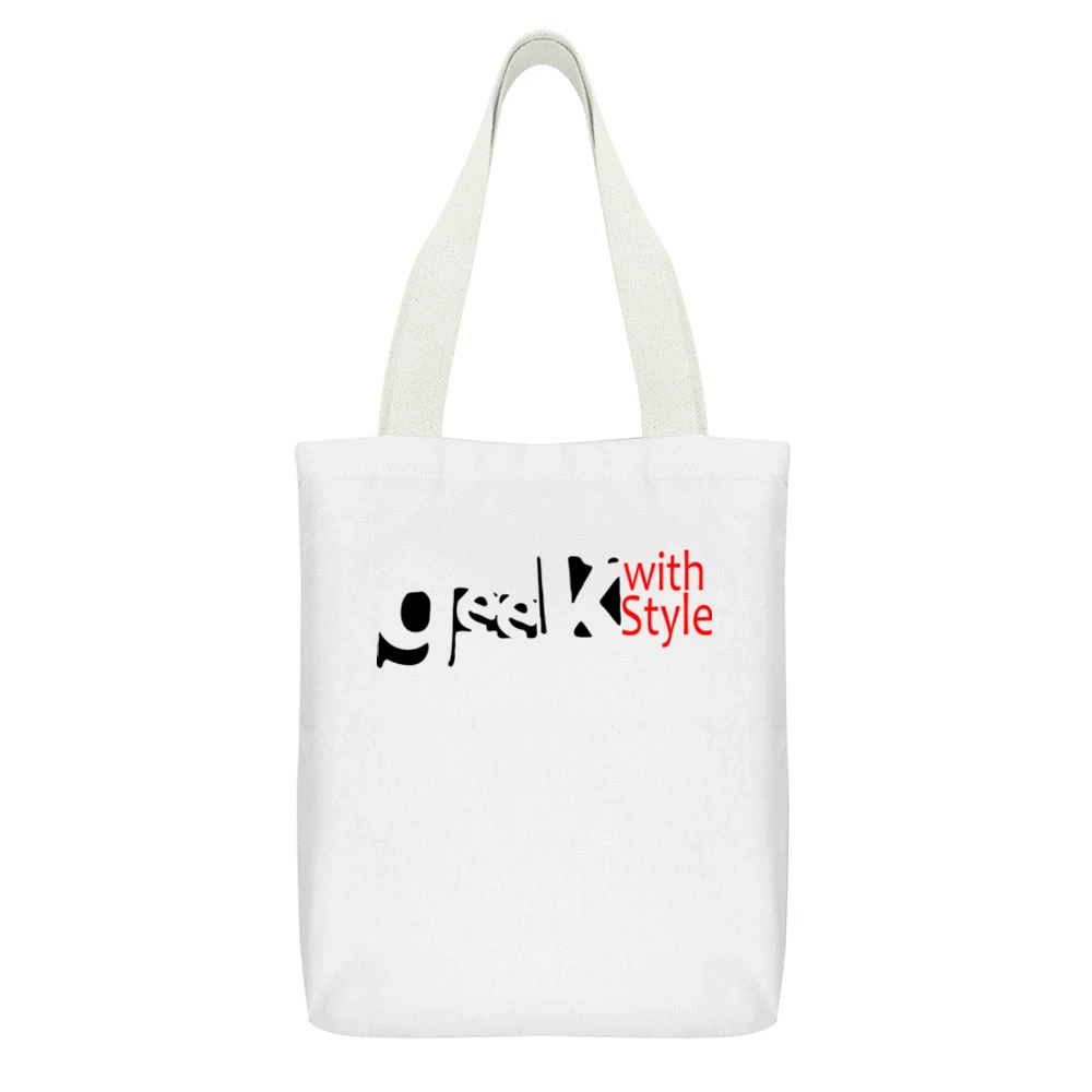 Geek with style White Canvas Tote Shopping Bag With Interior Pocket