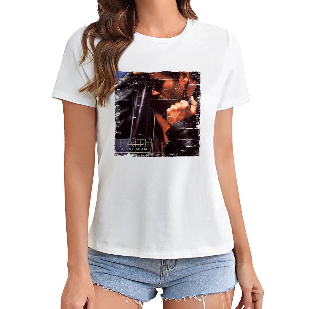 George Michael Faith Album Cover Distressed Image Asian Size Women Ladies T-shirt
