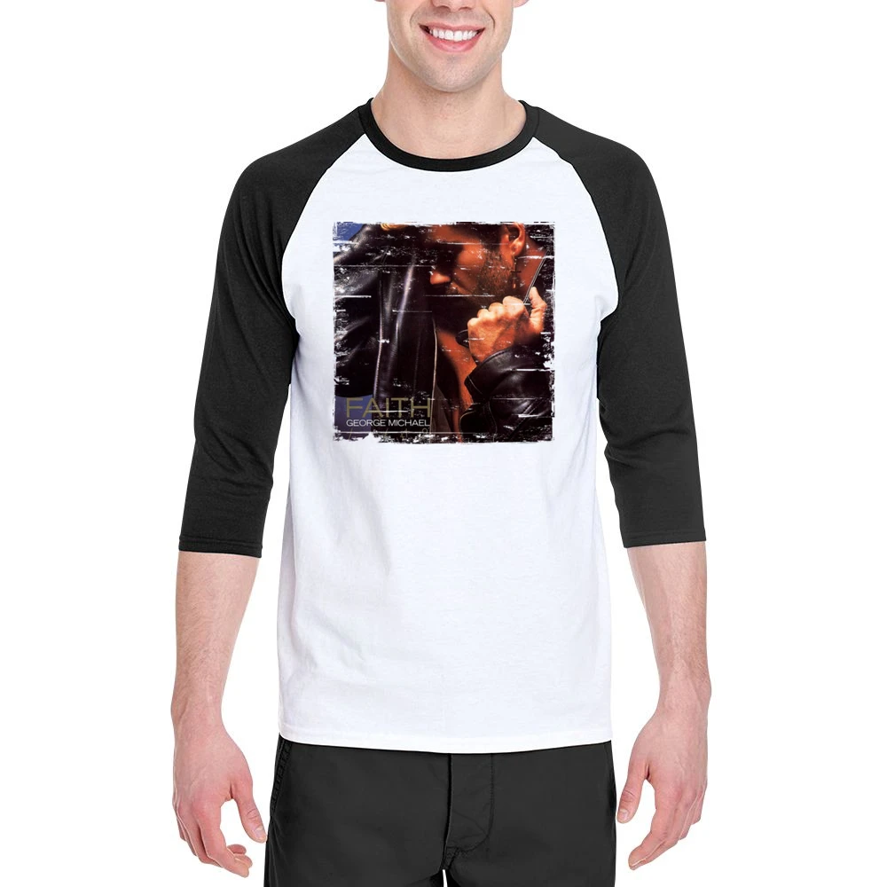 George Michael Faith Album Cover Distressed Image Men 3/4 Sleeve T-Shirt
