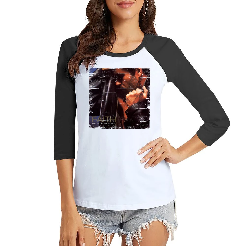 George Michael Faith Album Cover Distressed Image Women Ladies 3-4 Sleeve T-Shirt