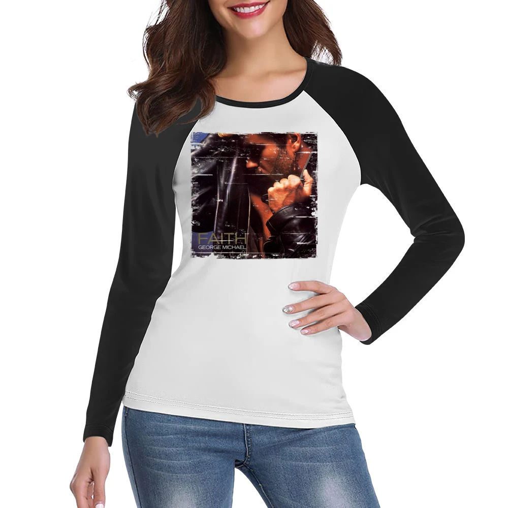 George Michael Faith Album Cover Distressed Image Women Ladies Long Sleeve T-Shirt