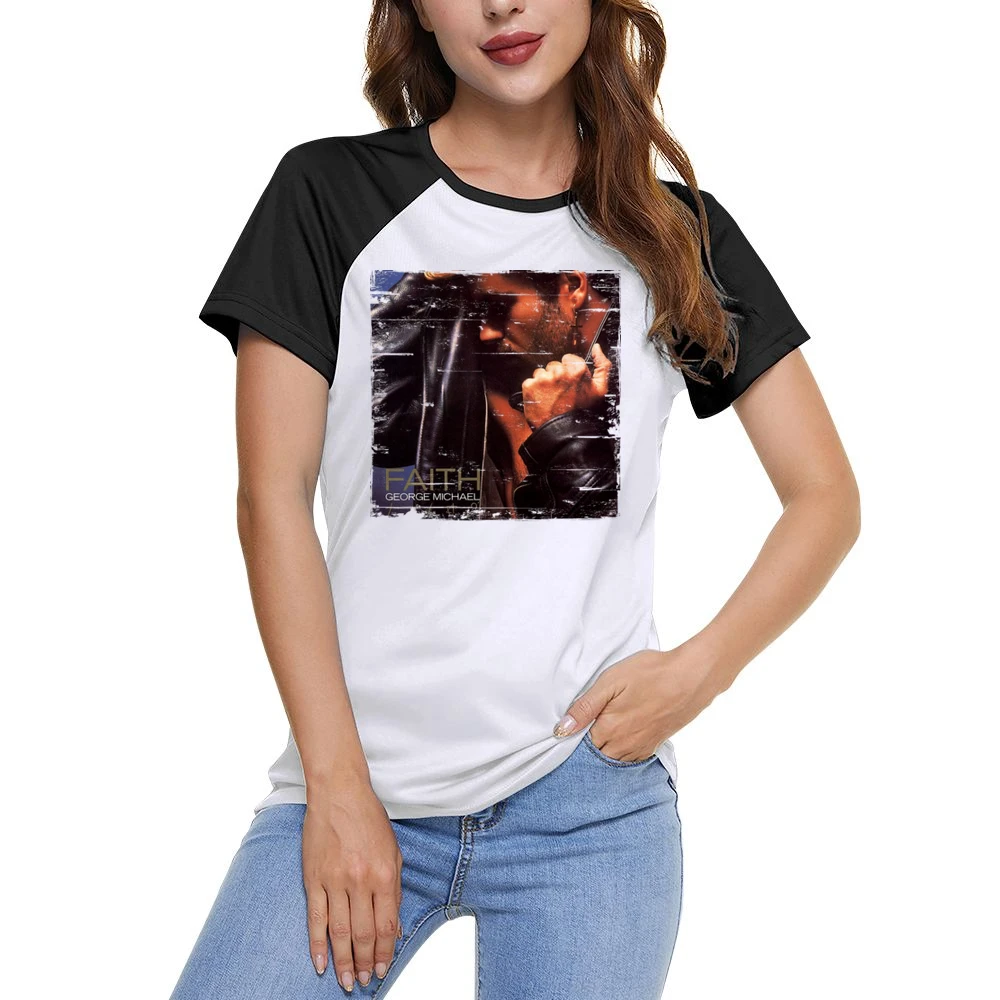 George Michael Faith Album Cover Distressed Image Women Ladies Short Sleeve T-Shirt
