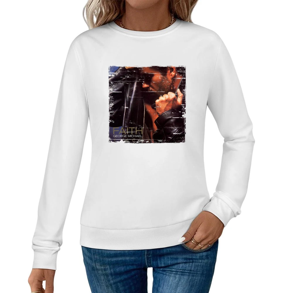 George Michael Faith Album Cover Distressed Image Women Pullover Sweatshirt