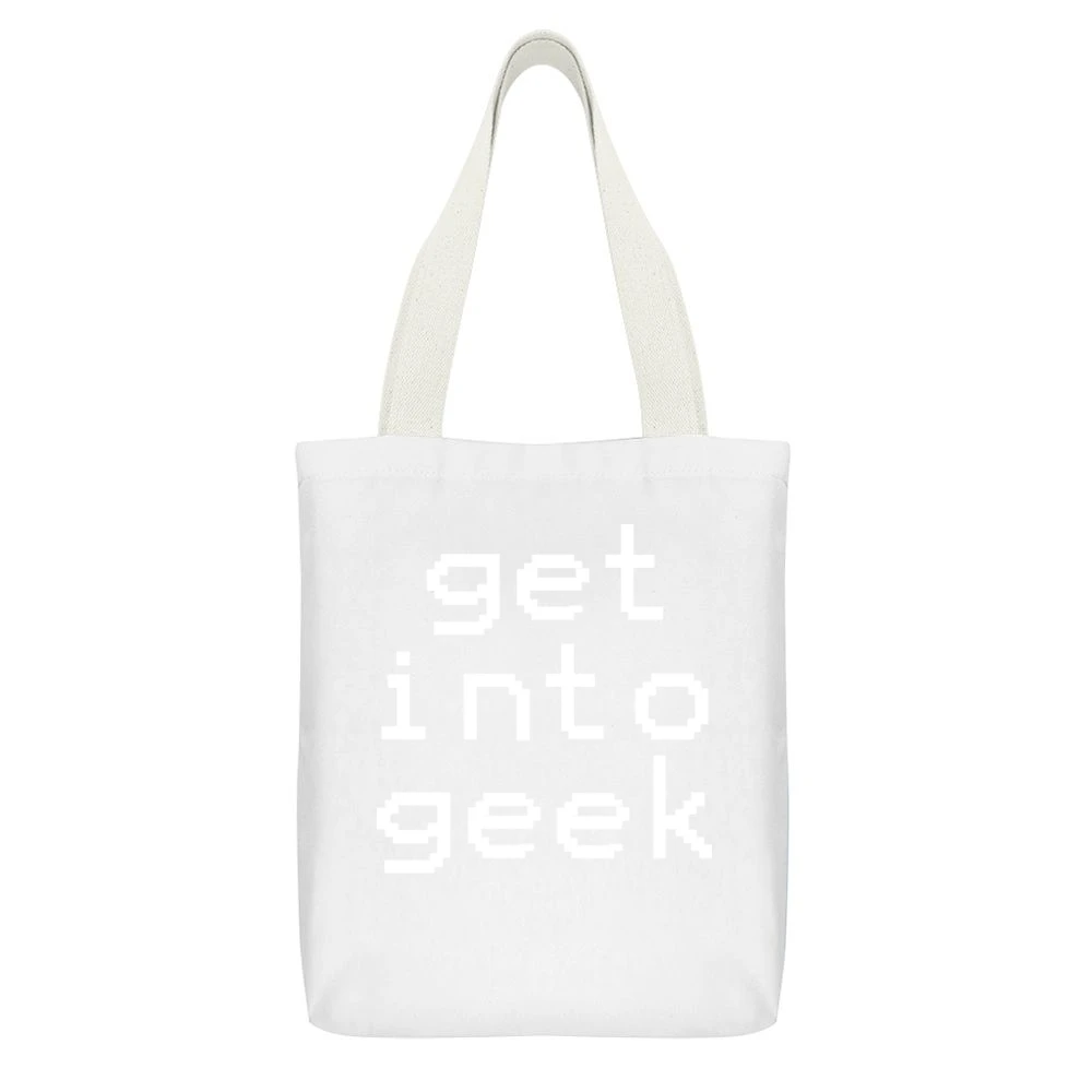 Get Into Geek - lifestyle White Canvas Tote Shopping Bag With Interior Pocket