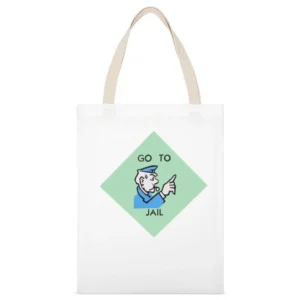 Go To Jail Funny Classic Monopoly Game Board Graphic Retro Tee Shirt White Canvas Tote Shopping Bag