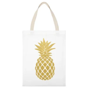 Golden Pineapple Fun Popular Cool Fruit Graphic Summer White Canvas Tote Shopping Bag