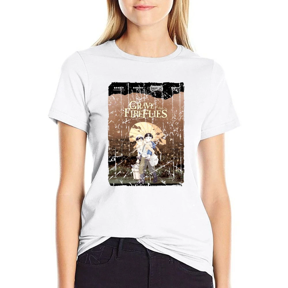 Grave Of The Fireflies Movie Poster Retro Aged Look US Size Women Ladies T-shirt