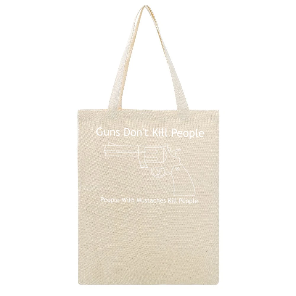 Guns Don't Kill People Mustaches Kill Funny Beige Canvas Tote Shopping Bag