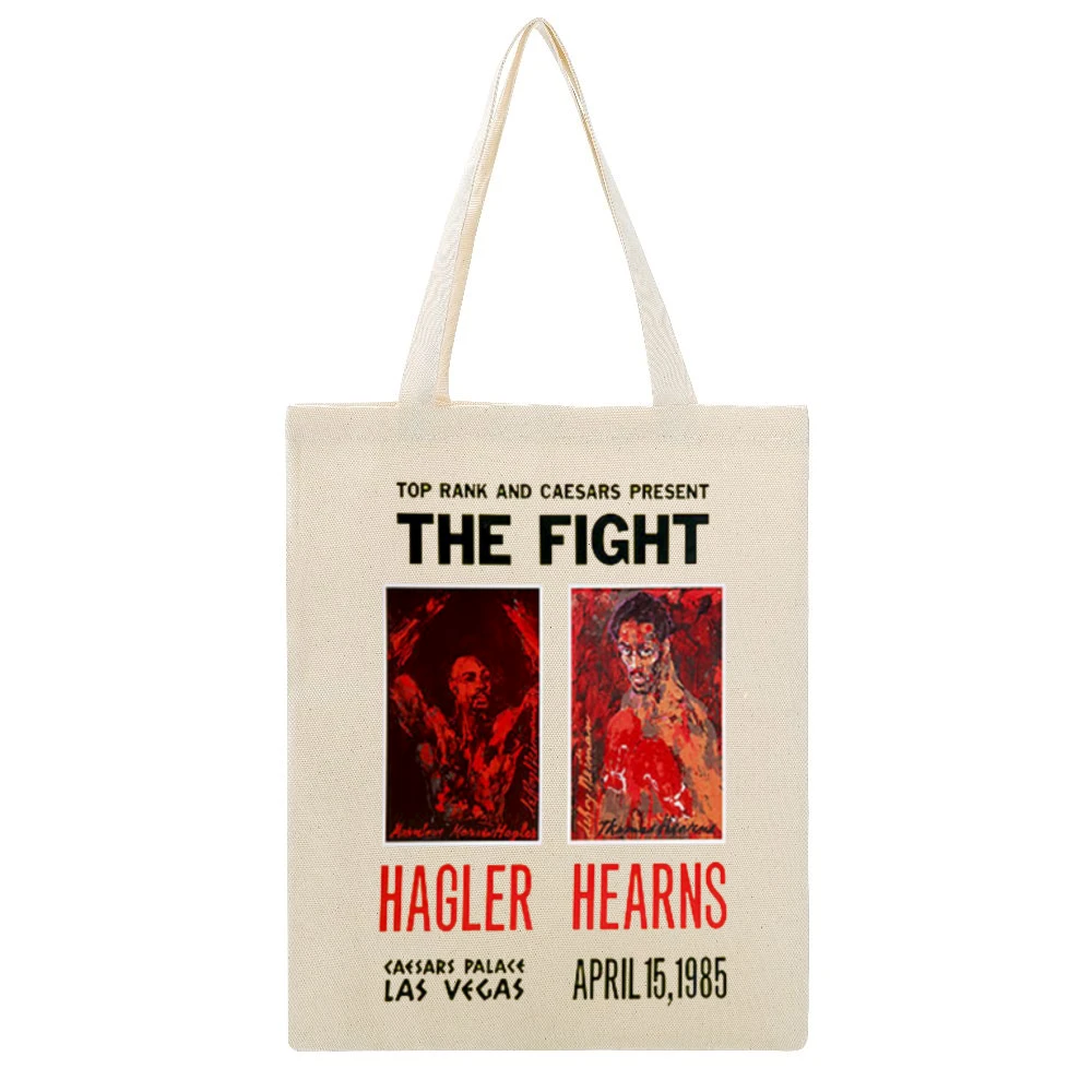 Hagler vs Hearns Boxing Fight Poster Beige Canvas Tote Shopping Bag
