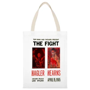 Hagler vs Hearns Boxing Fight Poster White Canvas Tote Shopping Bag