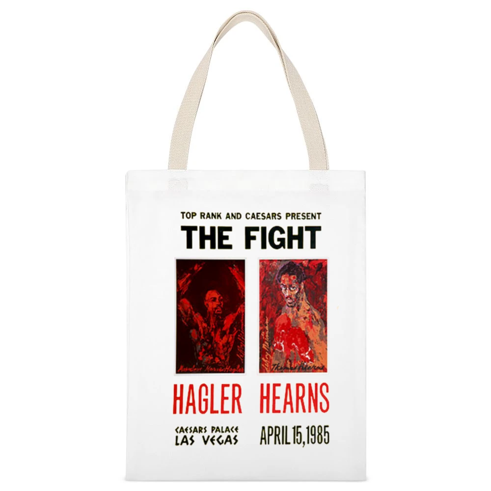Hagler vs Hearns Boxing Fight Poster White Canvas Tote Shopping Bag