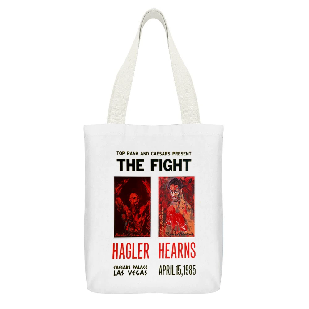 Hagler vs Hearns Boxing Fight Poster White Canvas Tote Shopping Bag With Interior Pocket