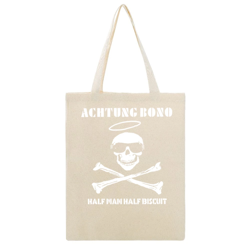 Half Man Half Biscuit Achtung Bono Beige Canvas Tote Shopping Bag