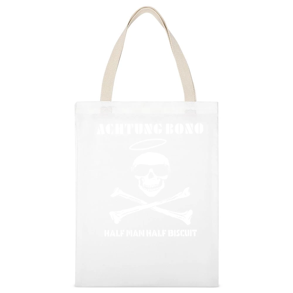 Half Man Half Biscuit Achtung Bono White Canvas Tote Shopping Bag