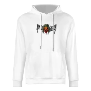 Halloween text with scary bloody pumpkin European Size Men Hoodie
