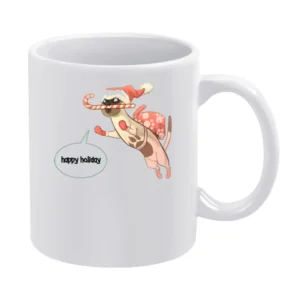 Happy Holiday Cat Cartoon White Mug