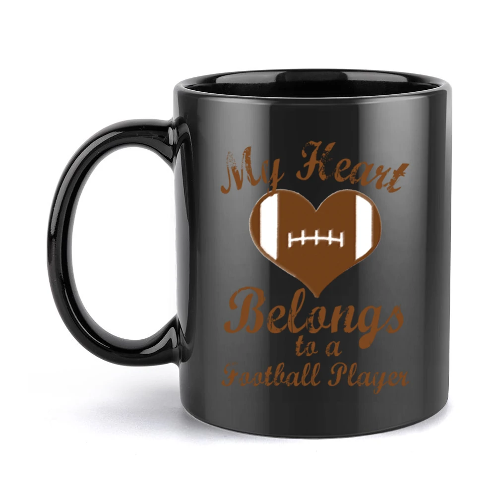 Heart Belongs To A Football Player Fun Tee Shirt Black Mug