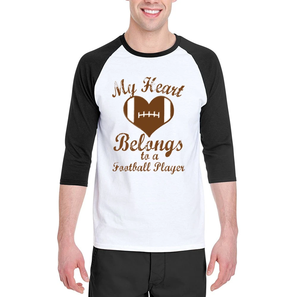 Heart Belongs To A Football Player Fun Tee Shirt Men 3/4 Sleeve T-Shirt