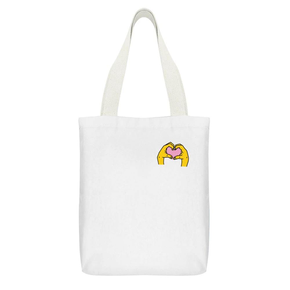 Heart Hands Instagram Sticker Graphic Crewneck Sweatshirt White Canvas Tote Shopping Bag With Interior Pocket