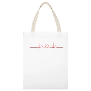 Heart Rate Monitor Fun Medical Tee Shirt White Canvas Tote Shopping Bag