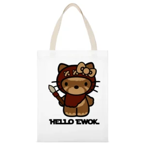 Hello Ewok Cute Funny Star Wars Cartoon Parody White Canvas Tote Shopping Bag
