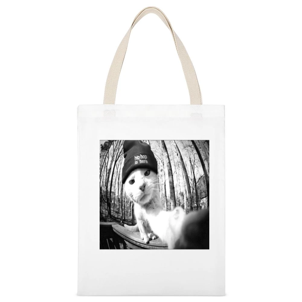 Hip Hop Is Here Cat White Canvas Tote Shopping Bag