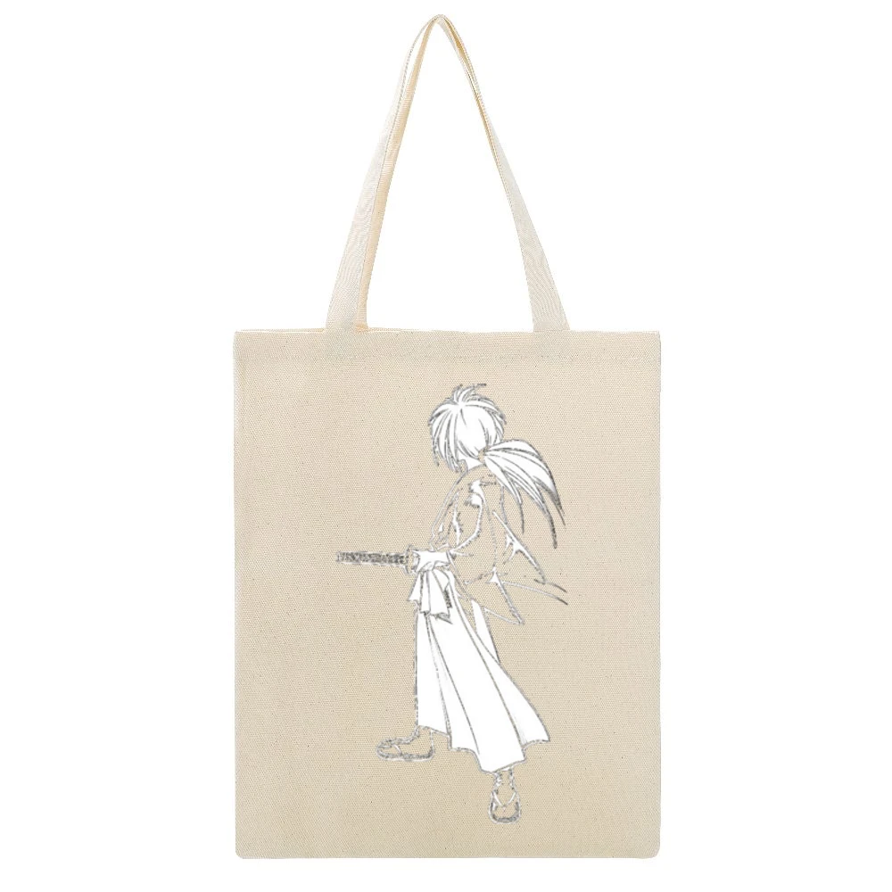 Hitokiri Battousai Himura Rurouni Kenshin Samurai x Beige Canvas Tote Shopping Bag