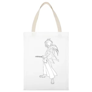 Hitokiri Battousai Himura Rurouni Kenshin Samurai x White Canvas Tote Shopping Bag