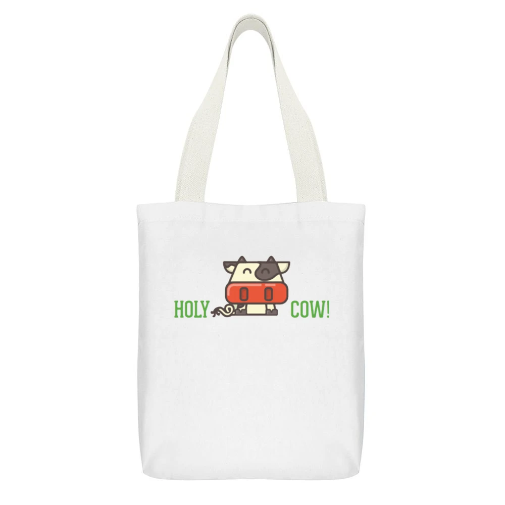 Holy Cow ! funny White Canvas Tote Shopping Bag With Interior Pocket