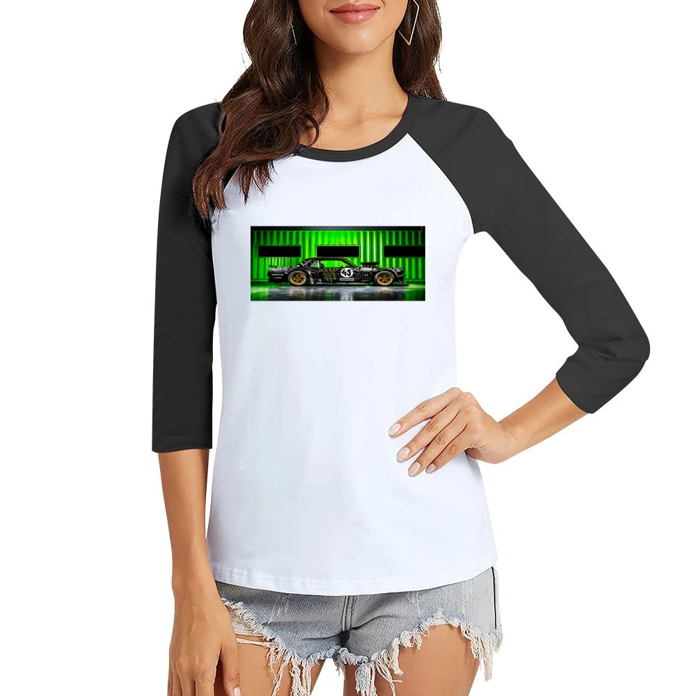 Hoonigan Mustang tshirt Women Ladies 3-4 Sleeve T-Shirt