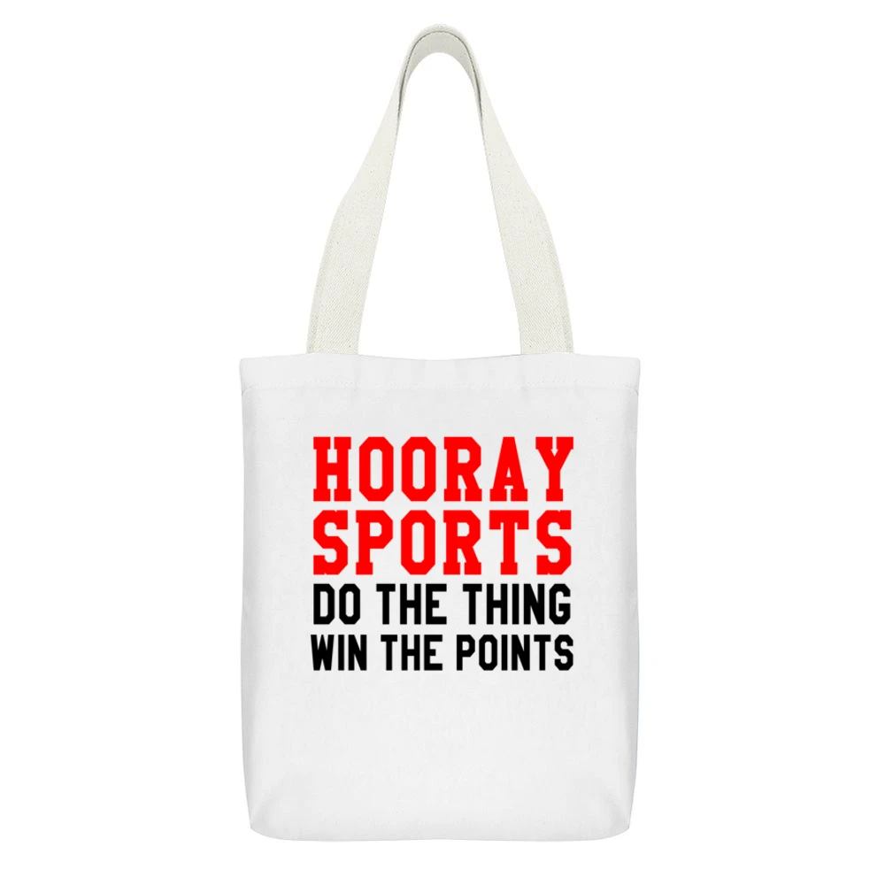 Hooray Sports Do The Thing Win Funny Tee Shirt White Canvas Tote Shopping Bag With Interior Pocket