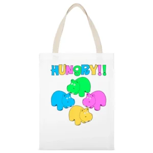Hungry Hungry Hippos Funny Joke Retro 80s White Canvas Tote Shopping Bag