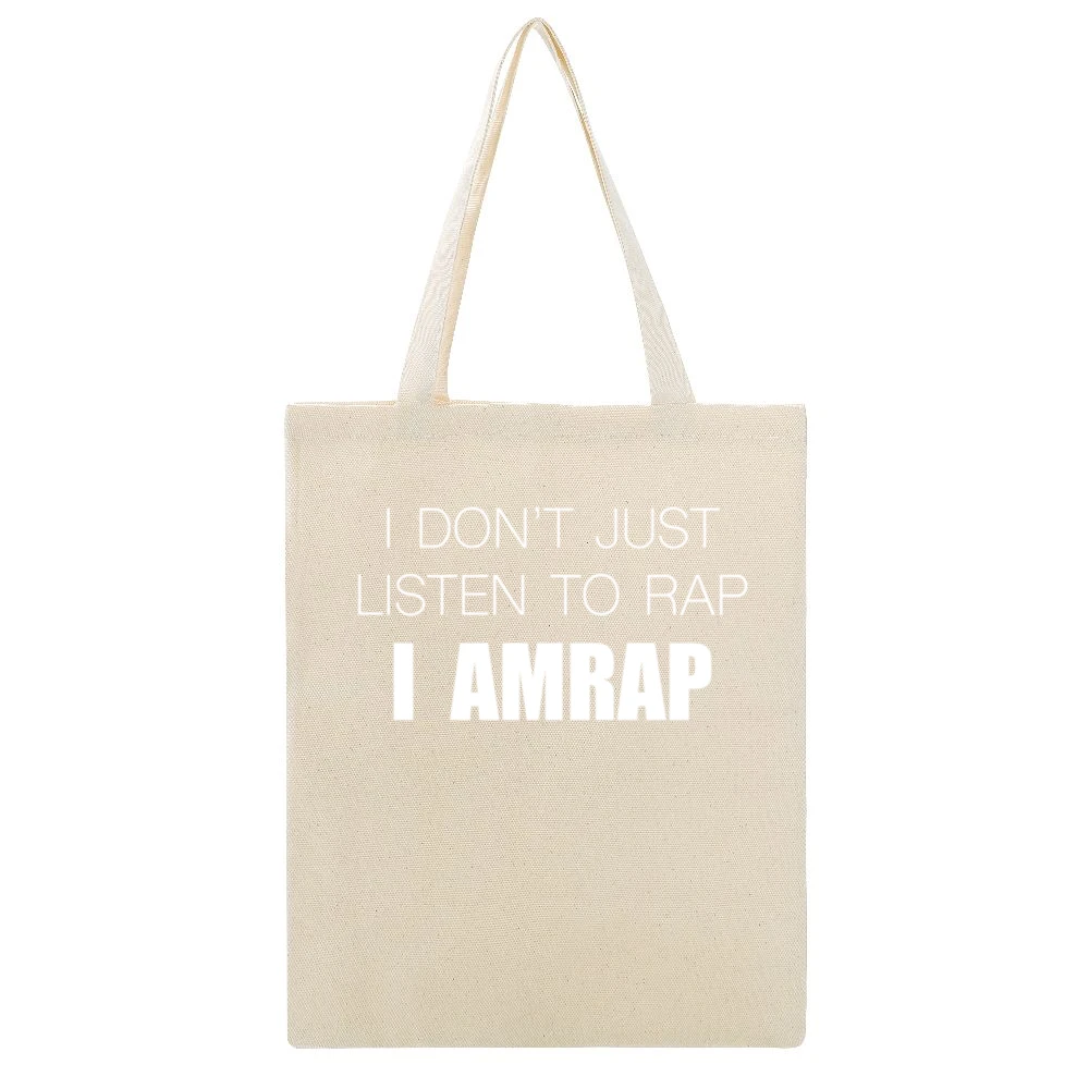 I Dont Just Listen To Rap I Amrap Funny Crossfit Fitness Wod Workout T Beige Canvas Tote Shopping Bag